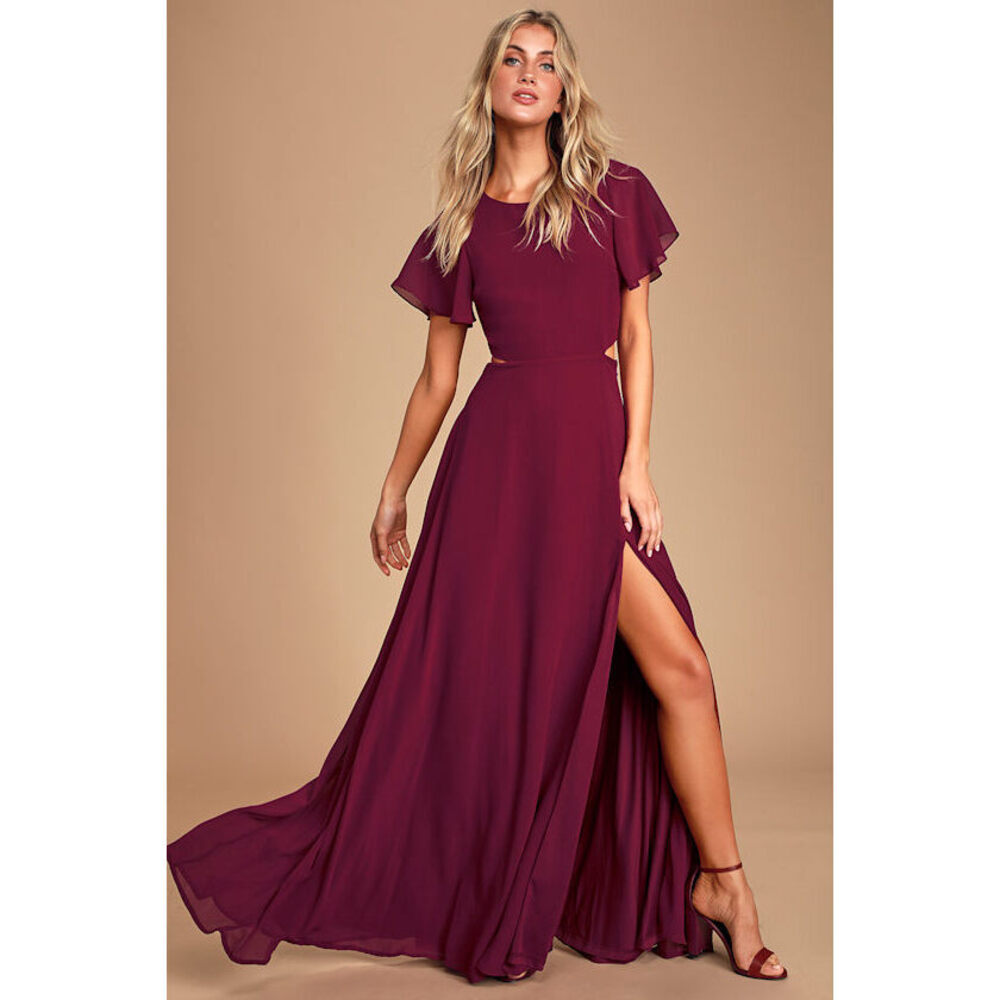 Lulus Garden Bliss Burgundy Cutout Maxi Dress Red - Size S